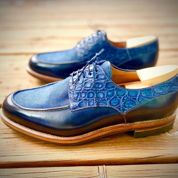 Maison Koly X Bonafe Solinta Derby Crocodile Denim Museum navy - Picture 2 of 4